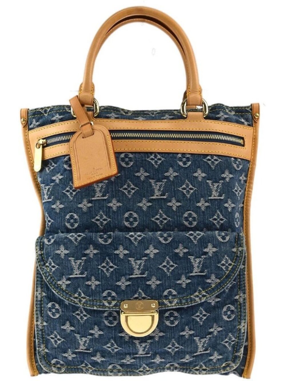 Louis Vuitton Monogram Denim Flat Shopper Tote Handbag